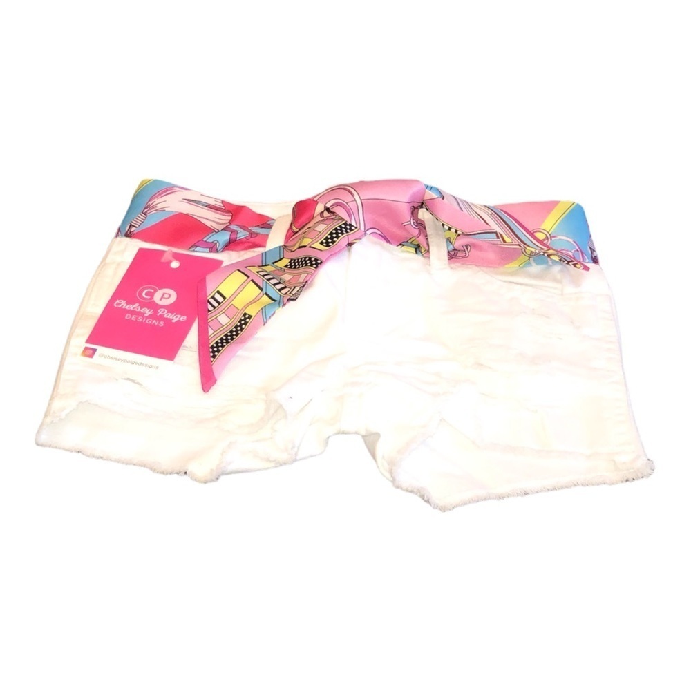 Kid’s White Denim Shorts W/ Silk Belt